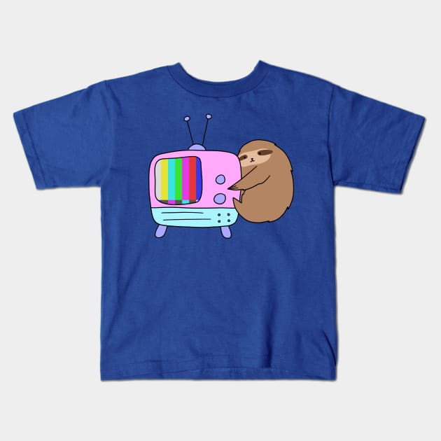 Vintage No Signal TV Sloth Kids T-Shirt by saradaboru